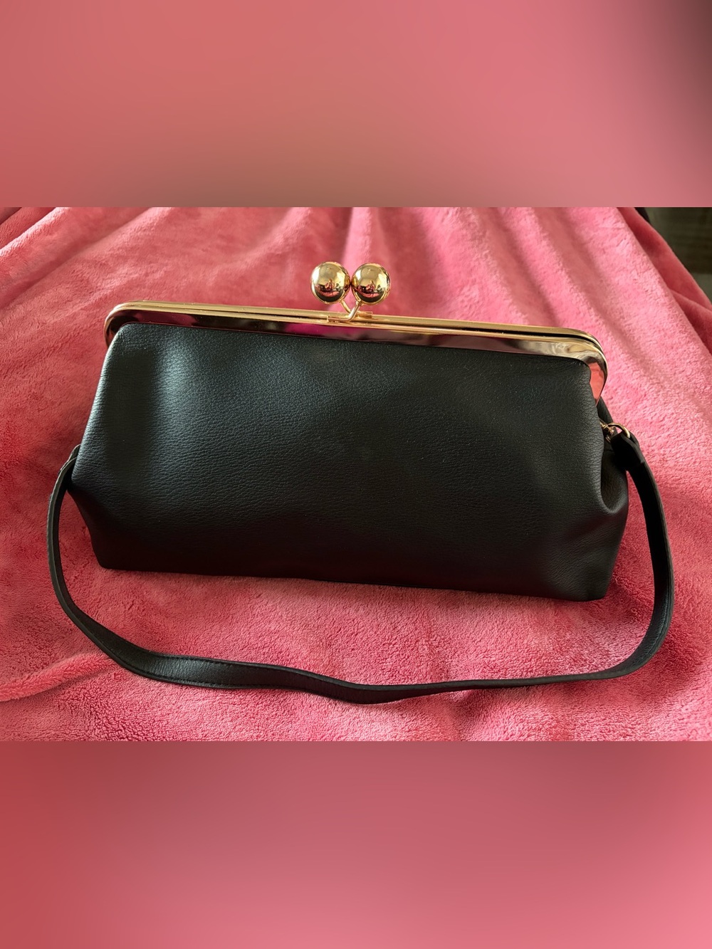 a new day Black Clutch with Gold Kiss-Lock